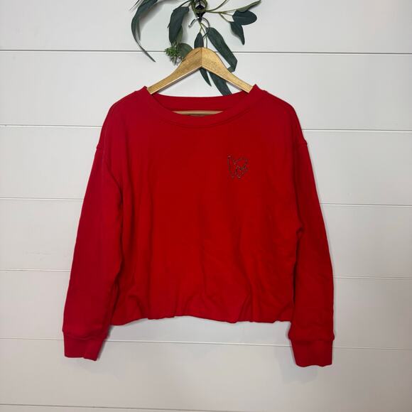 Universal Thread Red Long Sleeve Heart Crew Neck Sweatshirt - Size Large - Picture 1 of 9